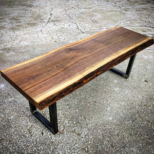 72” long rustic and primitive style metal base bench for indoor and outdoor uses