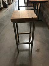 Reclaimed wood top and high steel base stool