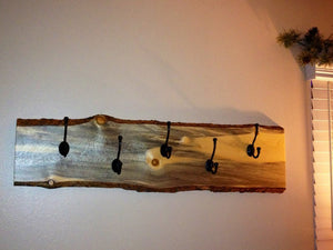 Live Edge Coat Rack, 5 Hooks, 36 " Long, Hand Made and Solid wood.