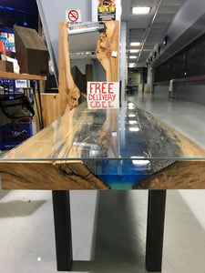 Blue and Black Epoxy Resin Custom Coffee Table with Glass Top