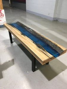 Blue and Black Epoxy Resin Custom Coffee Table with Glass Top