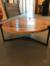 Household Essentials Pine Wood Round Coffee Table With Black Metal Frame