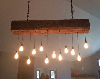 Long Wood Beam Chandelier Made From Reclaimed Wood. 60