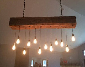 Long Wood Beam Chandelier Made From Reclaimed Wood. 60" Long x 9" Width x 9" Height