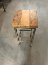 Reclaimed wood top and high steel base stool