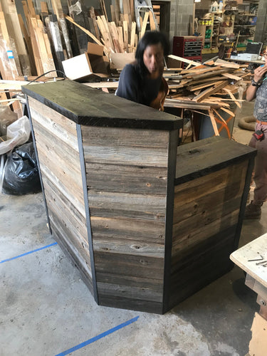 Octagonal Wooden Reception Desk, Custom Furnished Curved Modern Reception Desk For Office Or Any Work Spaces