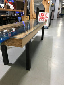 Blue and Black Epoxy Resin Custom Coffee Table with Glass Top