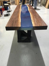 Blue Epoxy Resin Custom Table with Walnut Live Edge